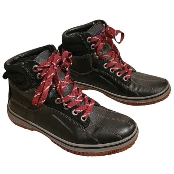 NWOT Pajar Men's Gerardo Snow Boots Size 8-8.5 Black With Red Lace Ups Fur Lined - Picture 1 of 12